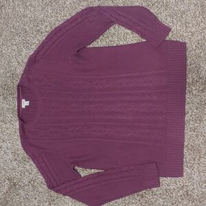 VTG L.L. Bean Cable Knit Sweater Women's Purple Fisherman Jumper Size L